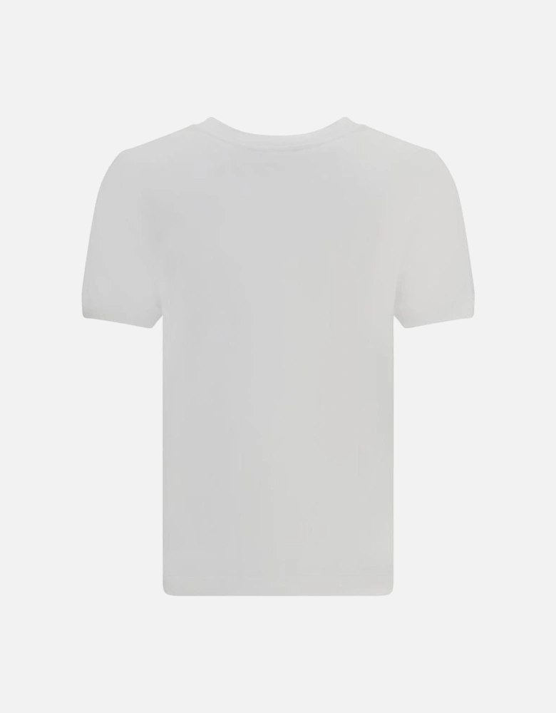 Rhinestone Logo Ribbed Crew Neck T-Shirt Women - White