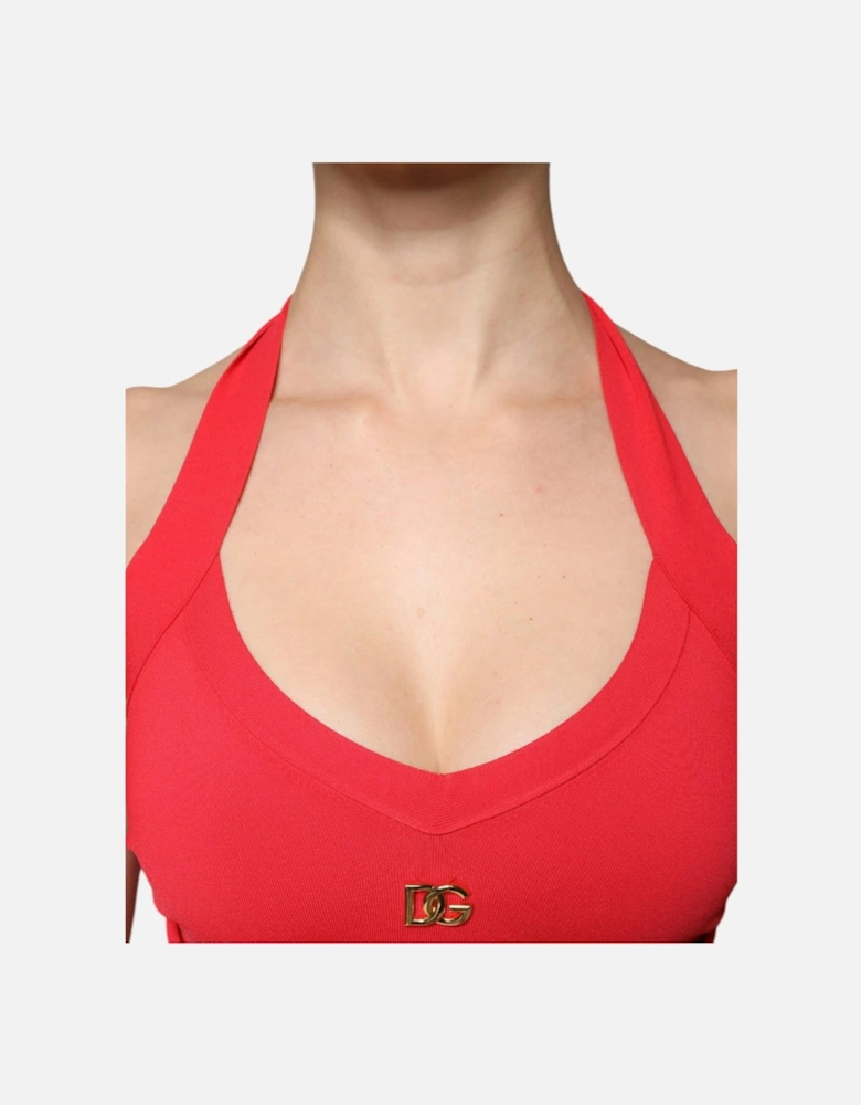 Halter Sleeveless Viscose Blend Tank Top Women - Red T-Shirts