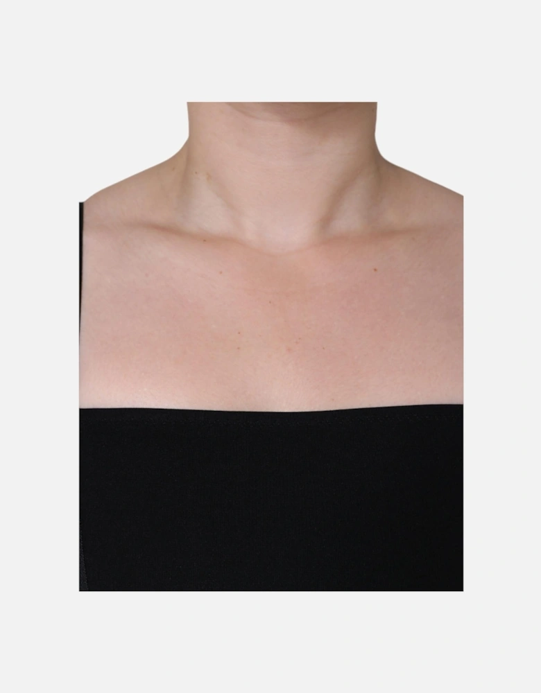 Square Neckline Midi Sheath Dress with Silk Lining Women - Black