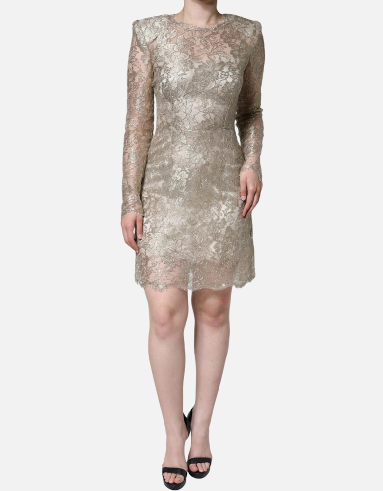 Floral Lace Sheath Dress with Silk Lining Women - Gold Dresses