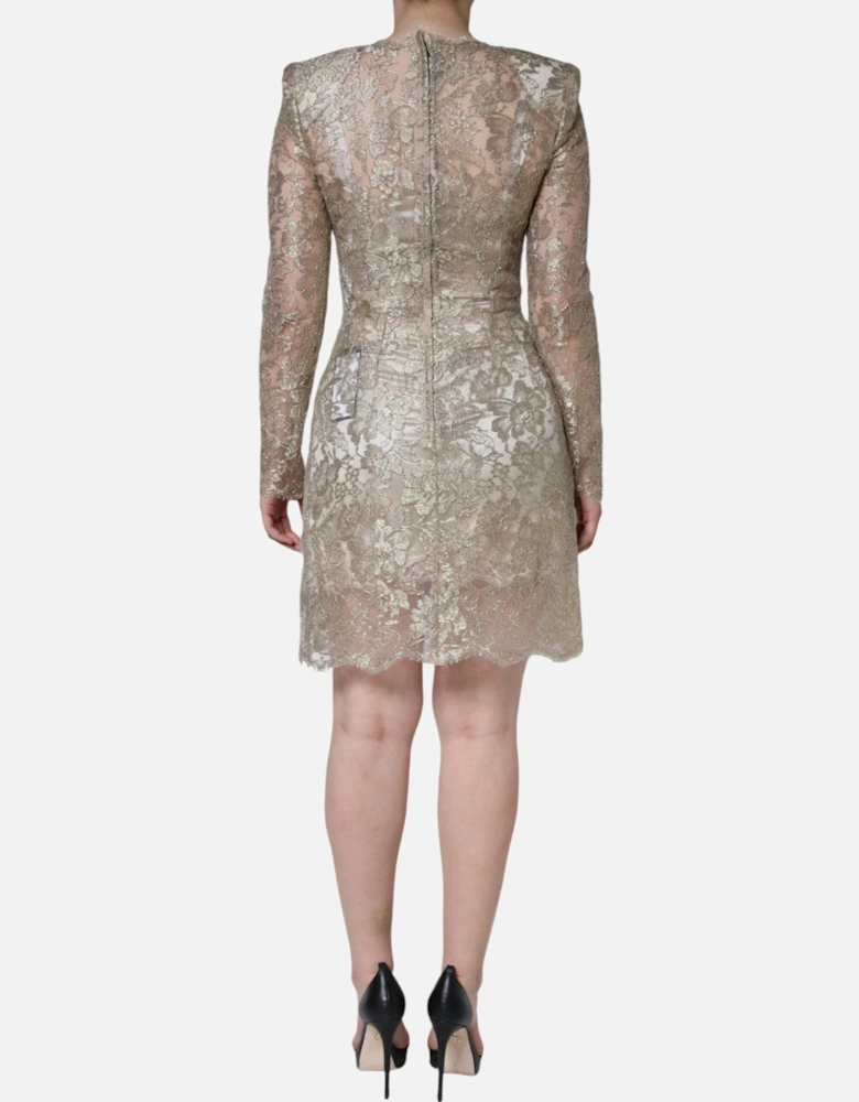 Floral Lace Sheath Dress with Silk Lining Women - Gold Dresses