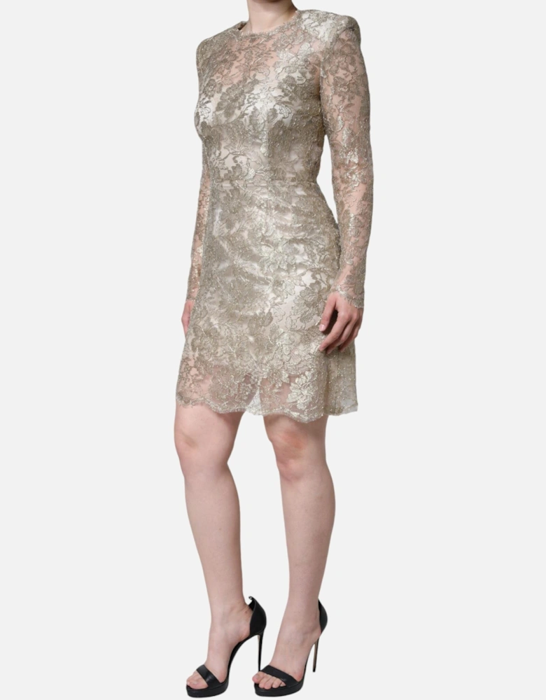 Floral Lace Sheath Dress with Silk Lining Women - Gold Dresses