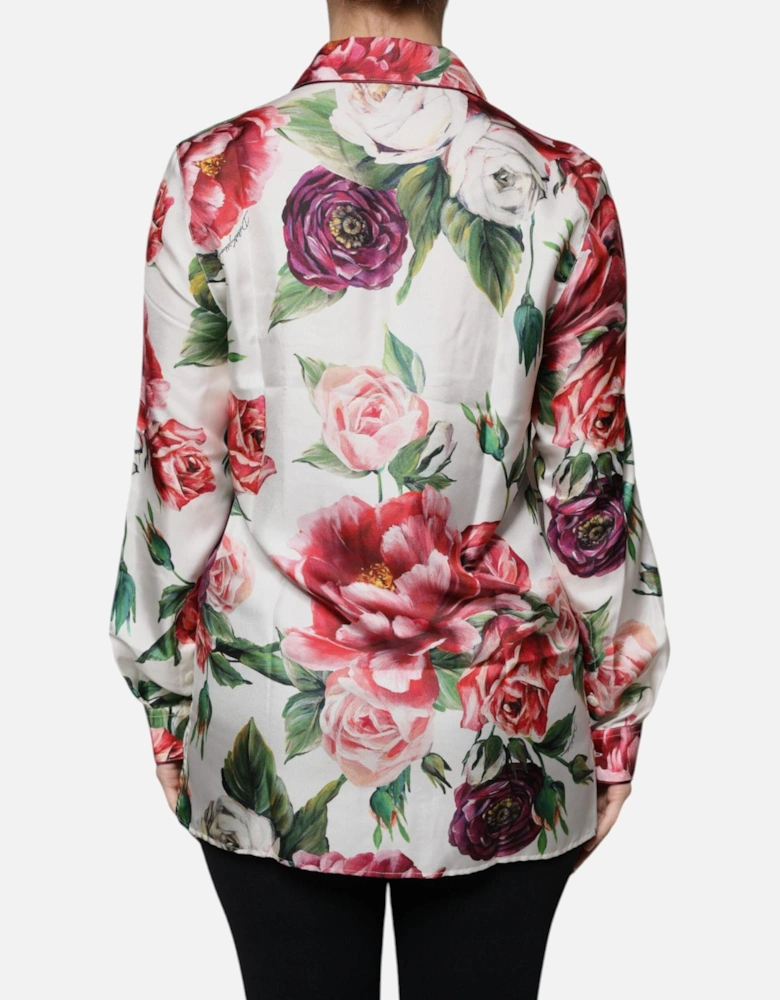 Silk Collared Floral Long Sleeves Blouse Women - White T-Shirts