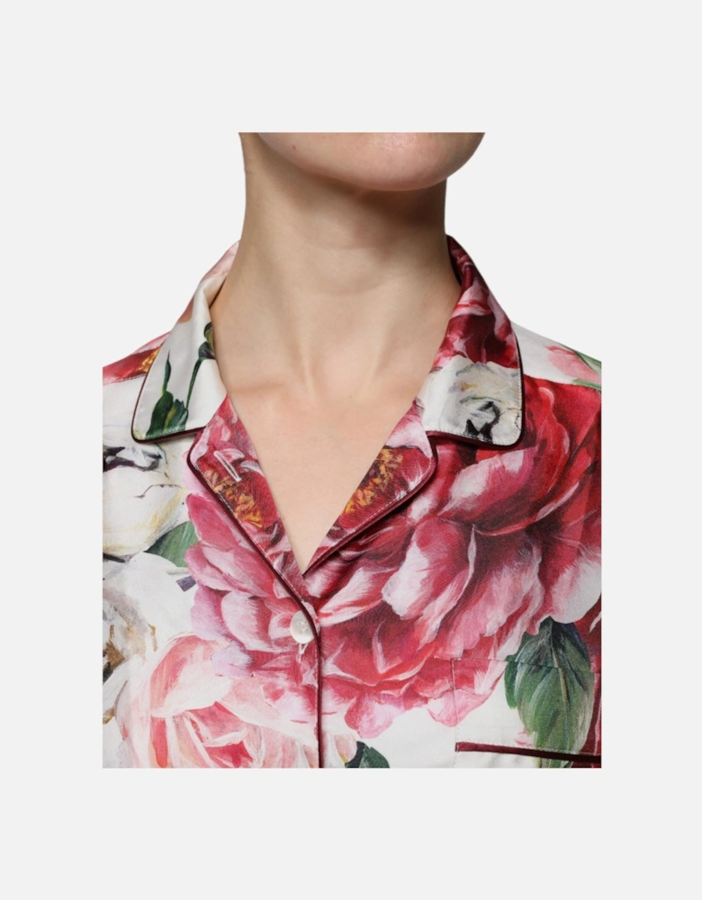 Silk Collared Floral Long Sleeves Blouse Women - White T-Shirts