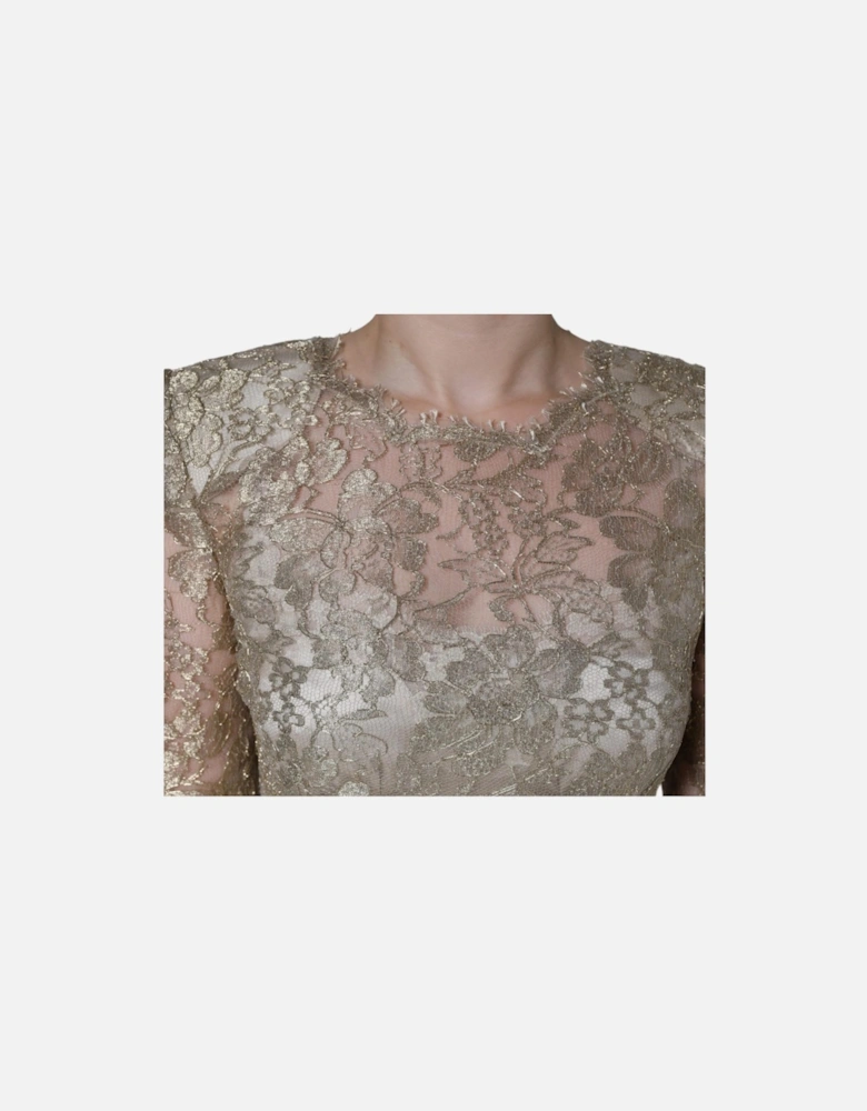 Floral Lace Sheath Dress with Silk Lining Women - Gold Dresses