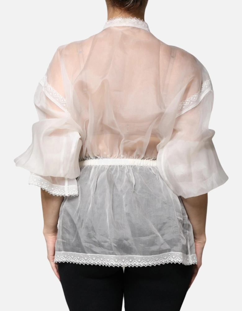 Ascot Collar Long Sleeve Silk Blouse Women - White T-Shirts