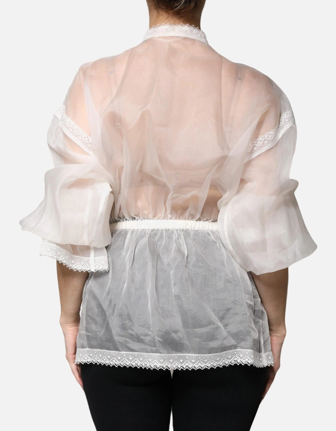 Ascot Collar Long Sleeve Silk Blouse Women - White T-Shirts