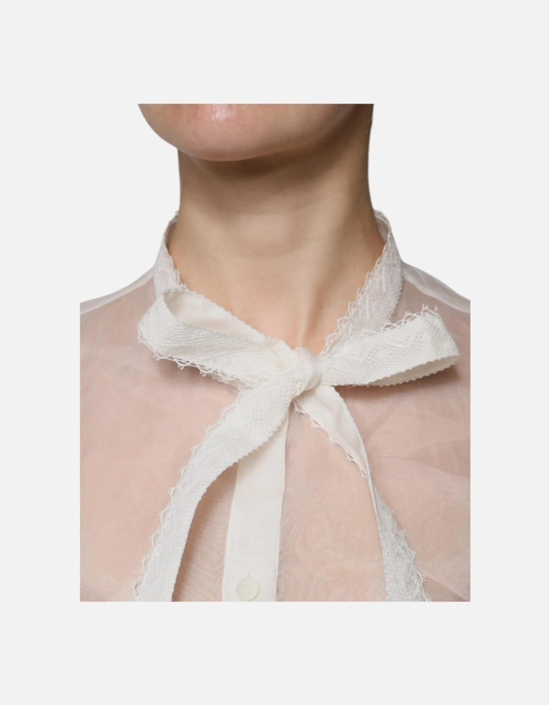 Ascot Collar Long Sleeve Silk Blouse Women - White T-Shirts