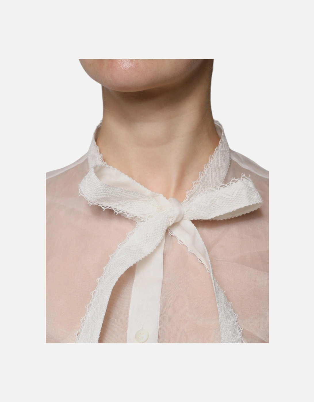 Ascot Collar Long Sleeve Silk Blouse Women - White T-Shirts