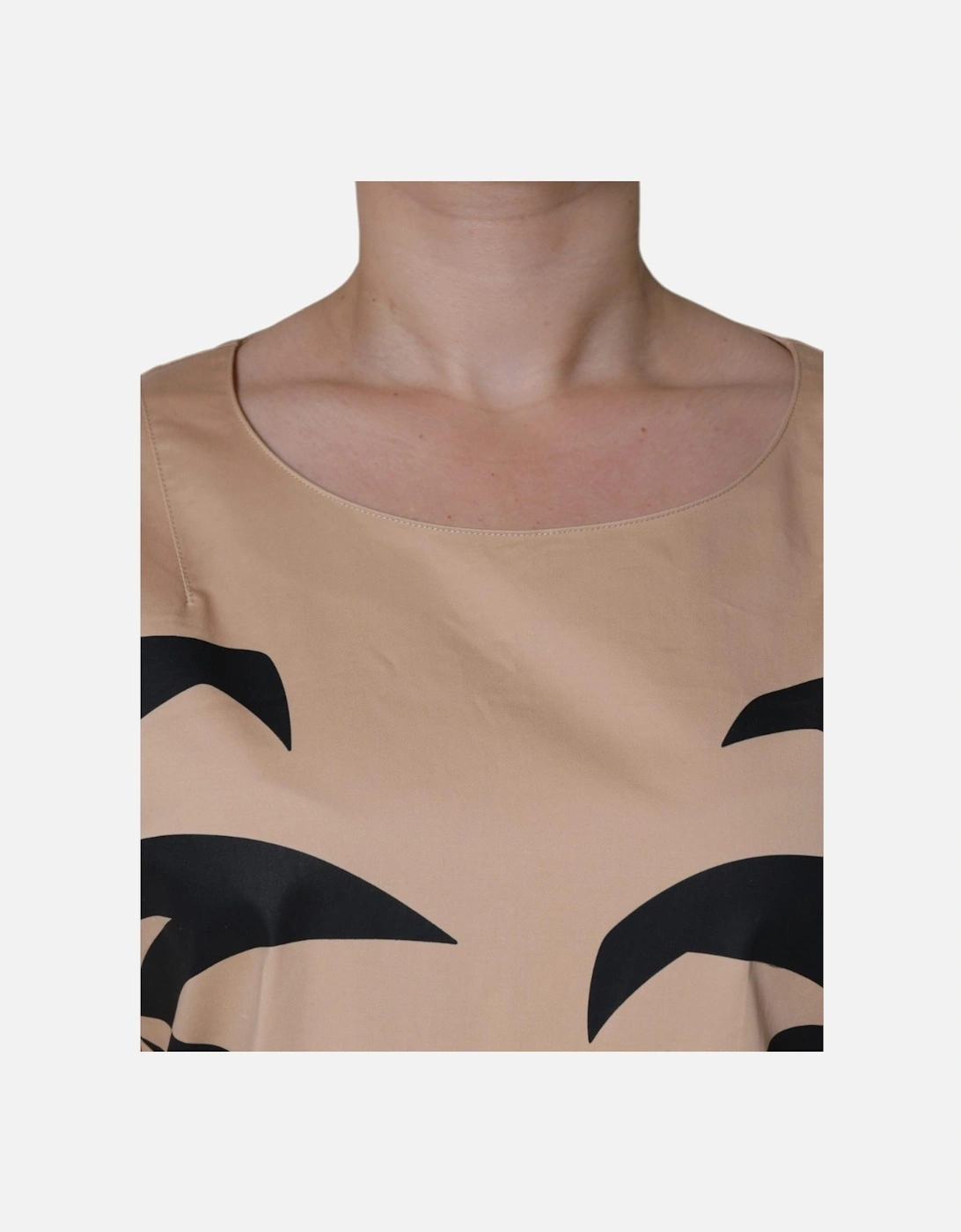 Short Sleeve A-Line Knee Length Dress Women - Beige Dresses