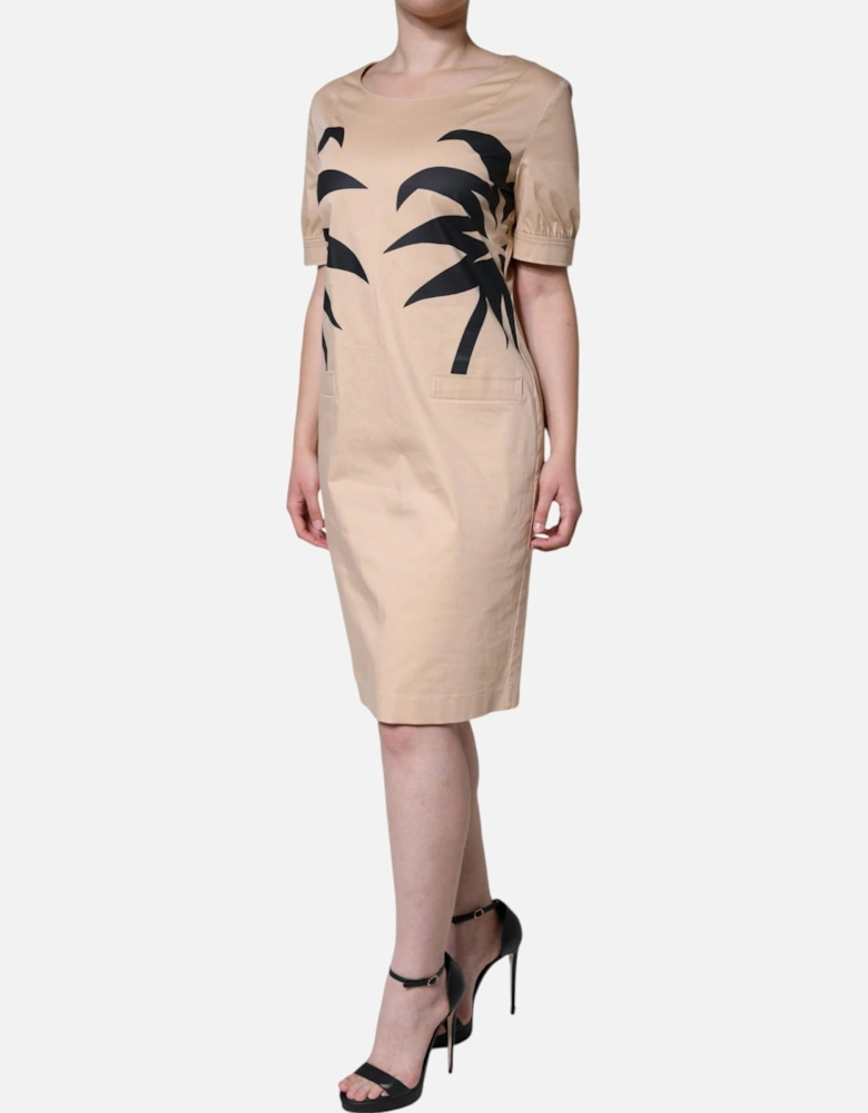 Short Sleeve A-Line Knee Length Dress Women - Beige Dresses
