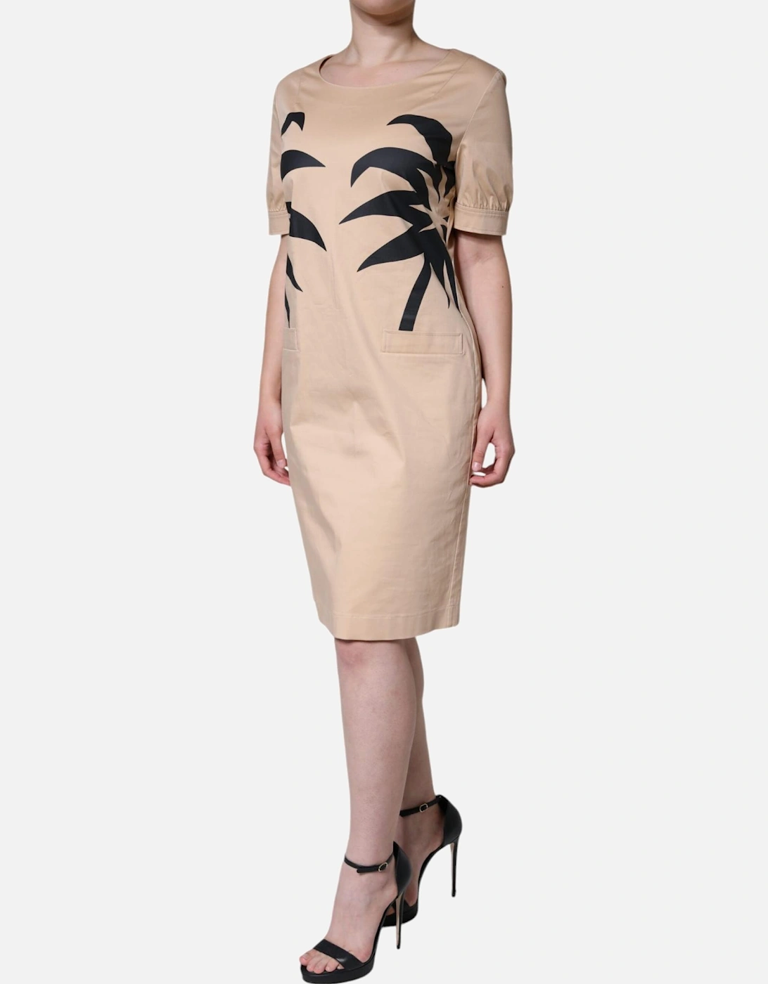 Short Sleeve A-Line Knee Length Dress Women - Beige Dresses