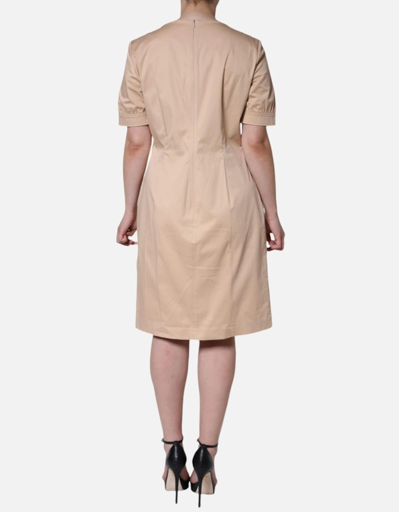 Short Sleeve A-Line Knee Length Dress Women - Beige Dresses
