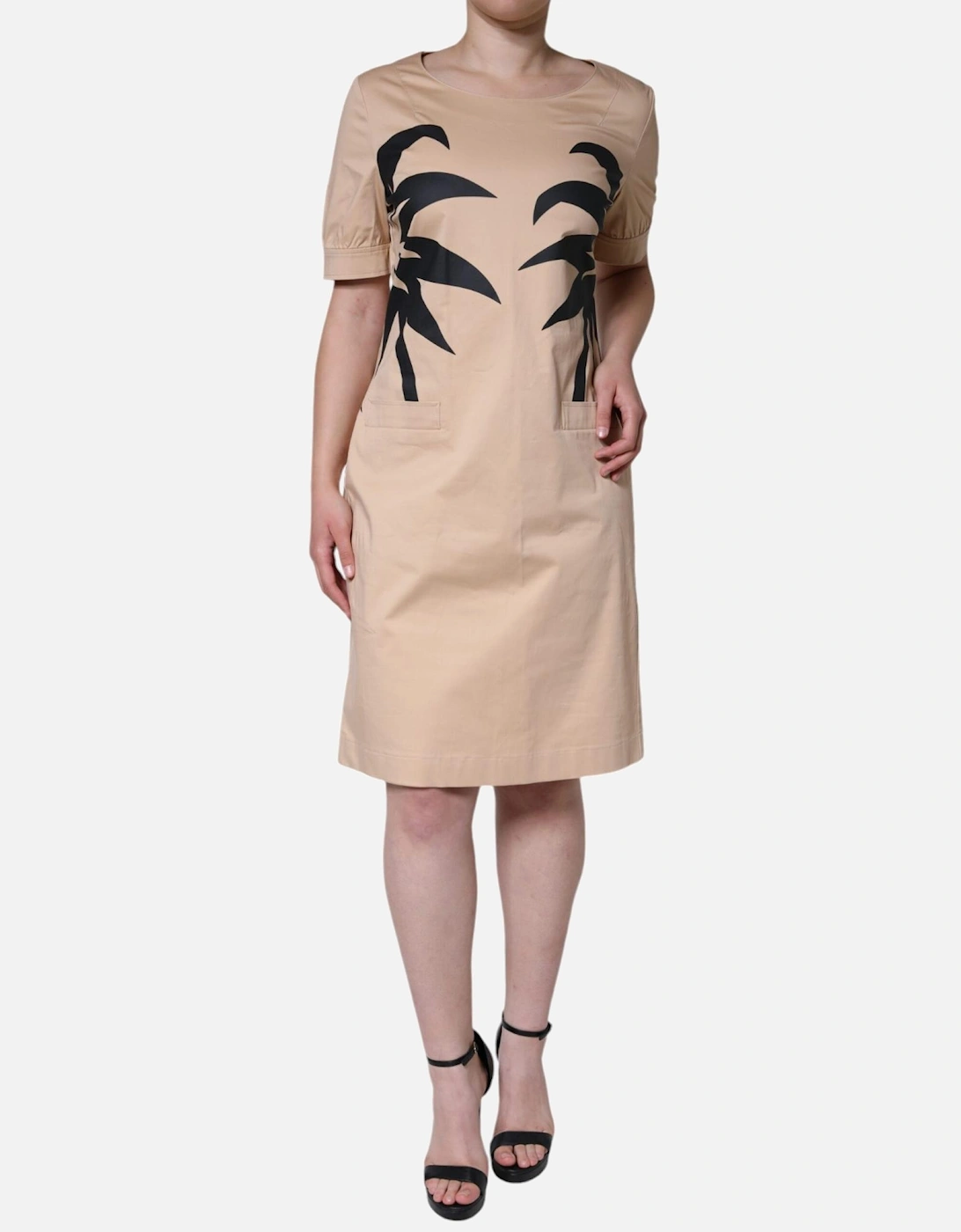 Short Sleeve A-Line Knee Length Dress Women - Beige Dresses, 6 of 5