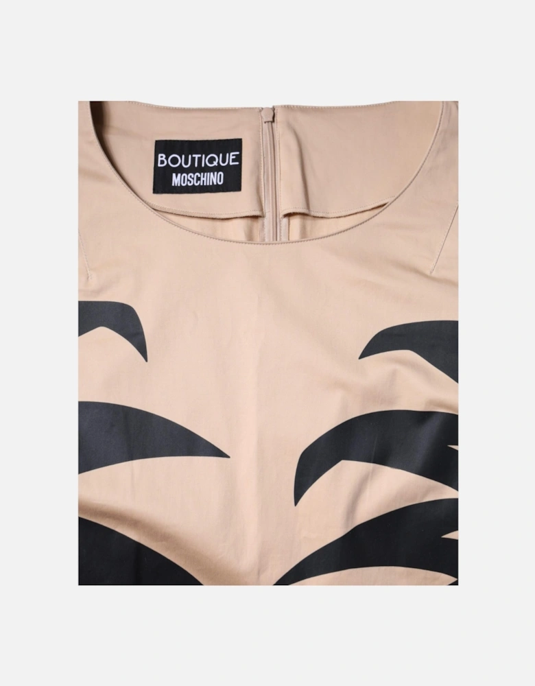 Short Sleeve A-Line Knee Length Dress Women - Beige Dresses