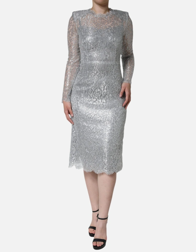 Floral Lace Sheath Dress with Silk Lining Women - Silver Dresses