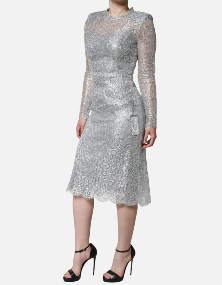 Floral Lace Sheath Dress with Silk Lining Women - Silver Dresses
