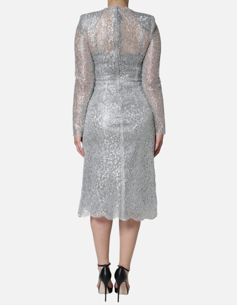 Floral Lace Sheath Dress with Silk Lining Women - Silver Dresses
