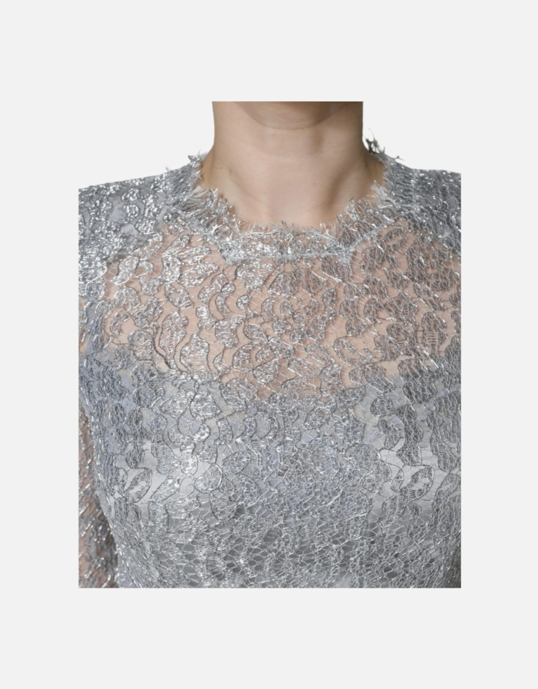 Floral Lace Sheath Dress with Silk Lining Women - Silver Dresses