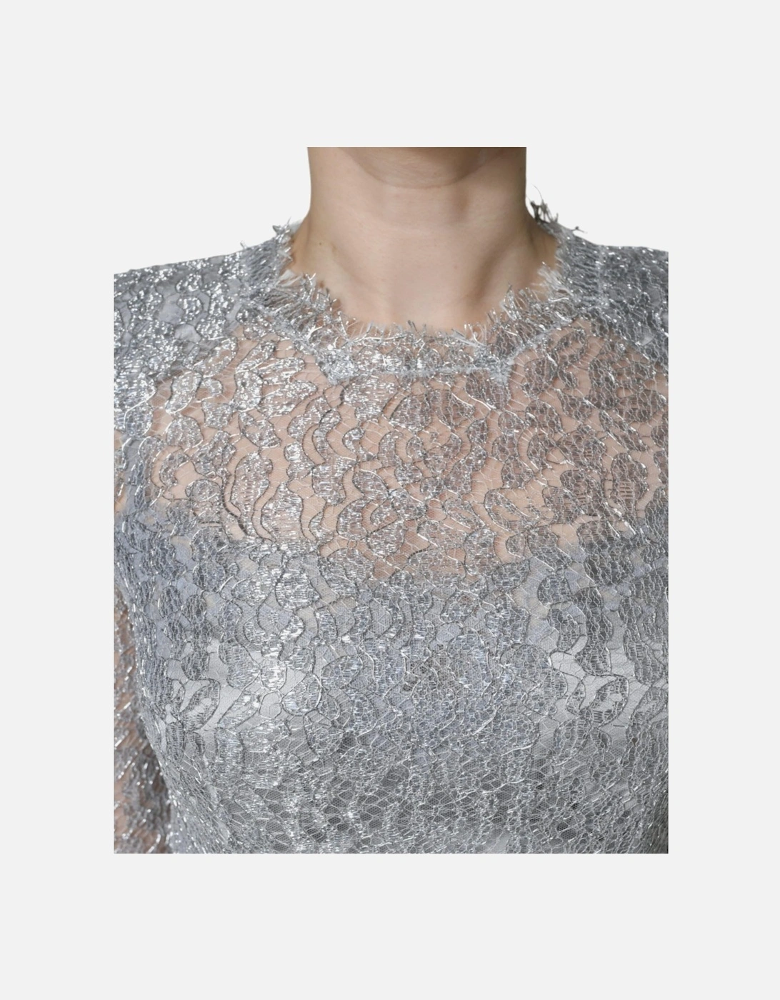 Floral Lace Sheath Dress with Silk Lining Women - Silver Dresses