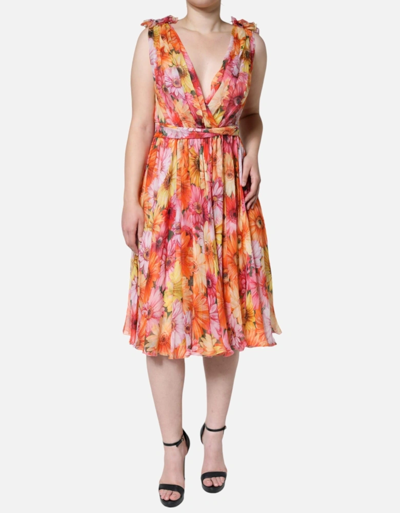 Floral Silk A-Line Dress with Zip Fastening Women - Multicolor Dresses
