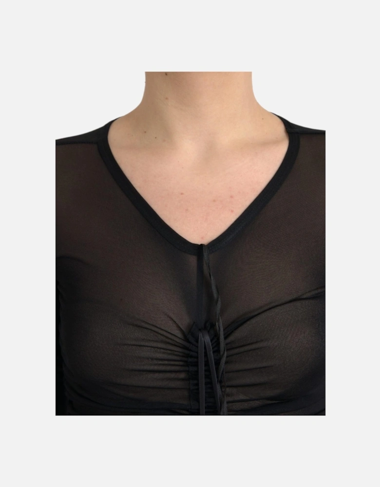 Black Viscose Blend Sheer Midi Dress with Long Sleeves Women Dresses
