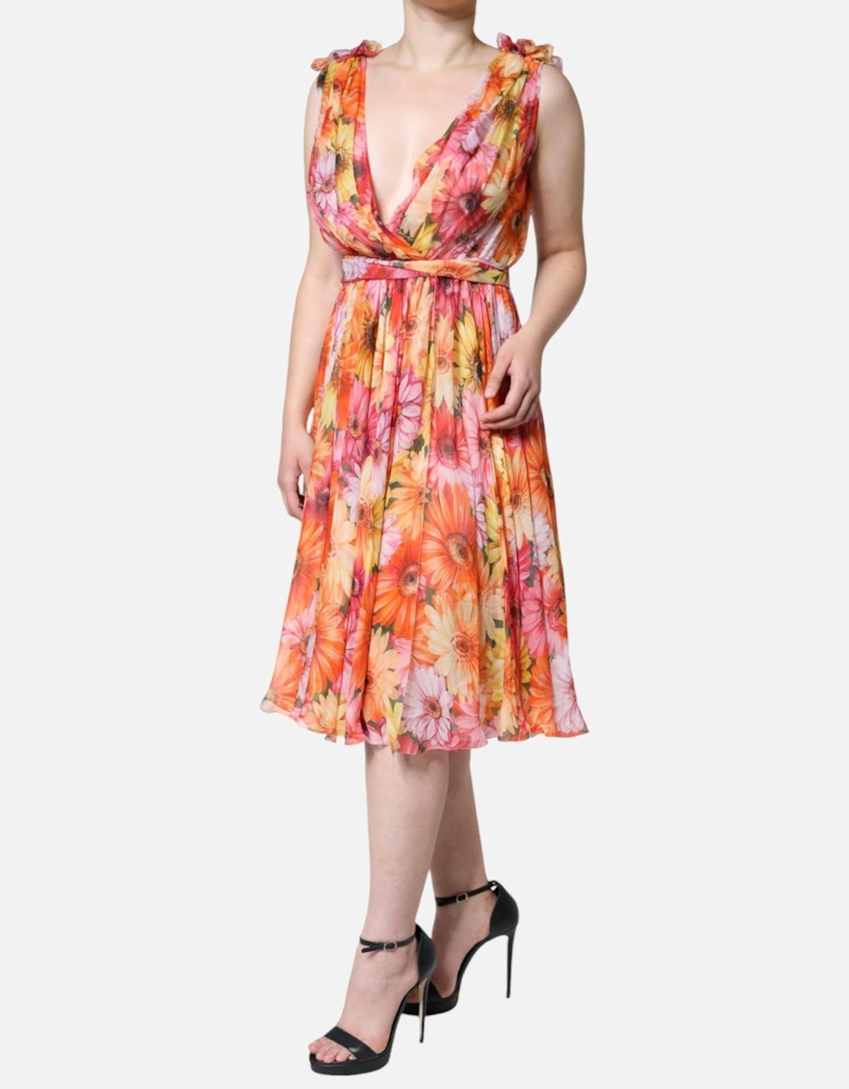 Floral Silk A-Line Dress with Zip Fastening Women - Multicolor Dresses