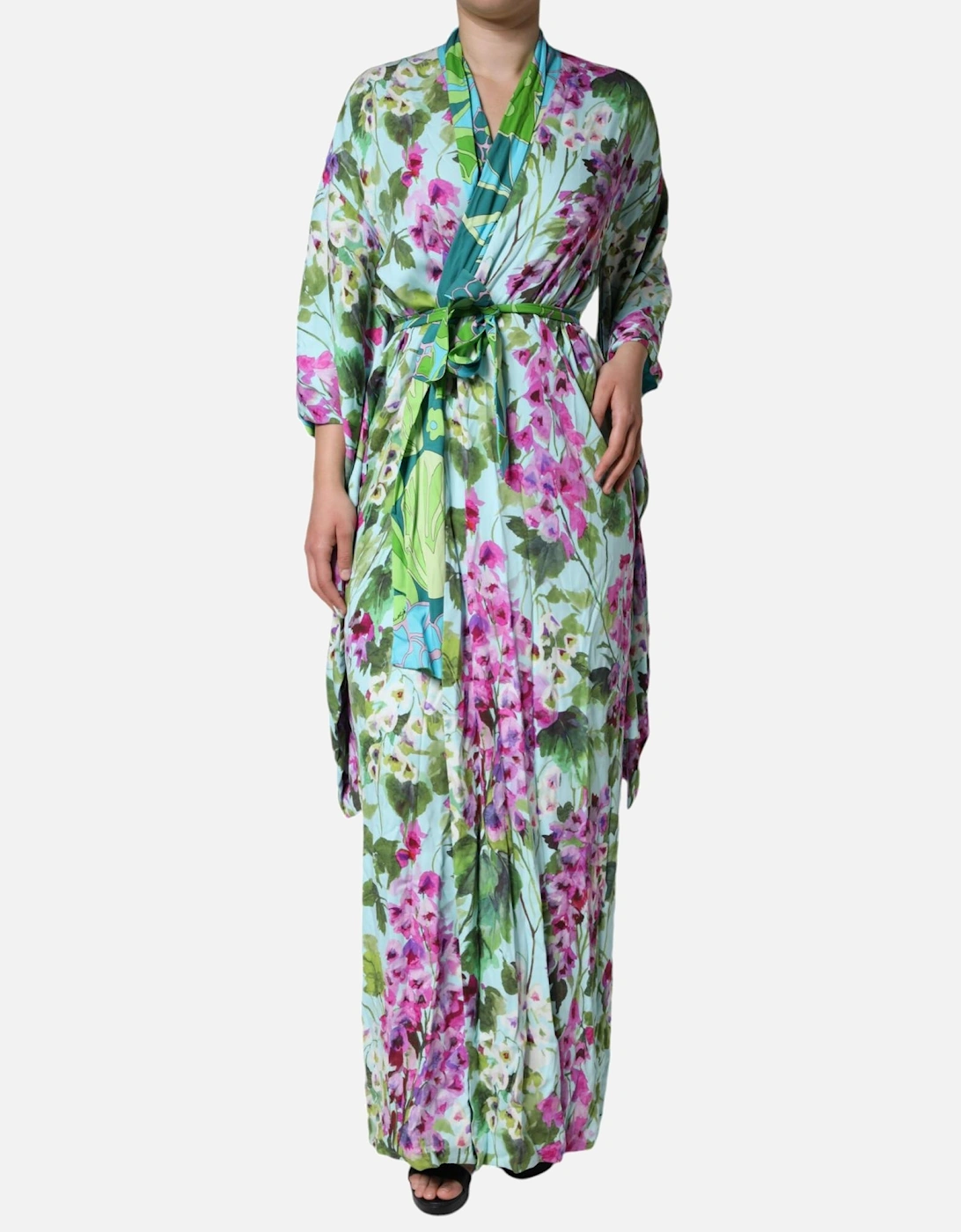 Floral Silk Wrap Dress with Waist Belt Women - Multicolor Dresses, 6 of 5