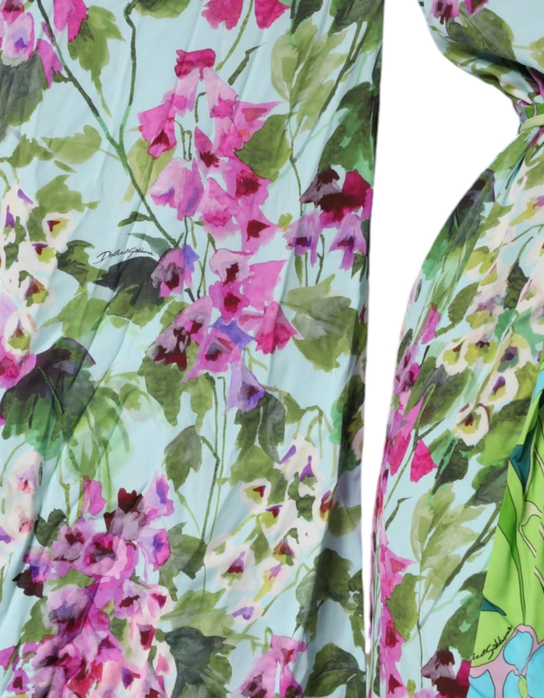 Floral Silk Wrap Dress with Waist Belt Women - Multicolor Dresses