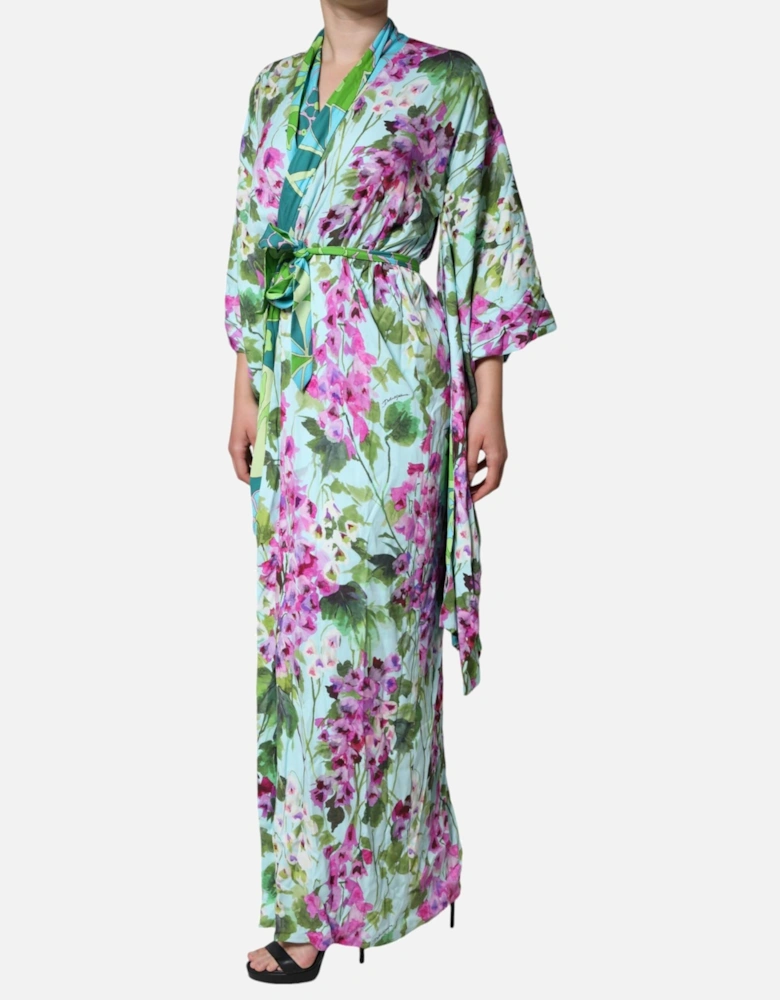 Floral Silk Wrap Dress with Waist Belt Women - Multicolor Dresses