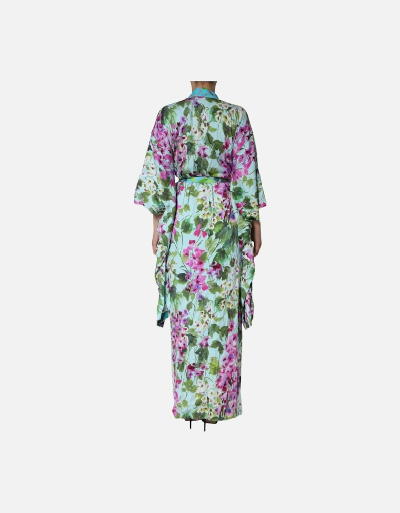 Floral Silk Wrap Dress with Waist Belt Women - Multicolor Dresses