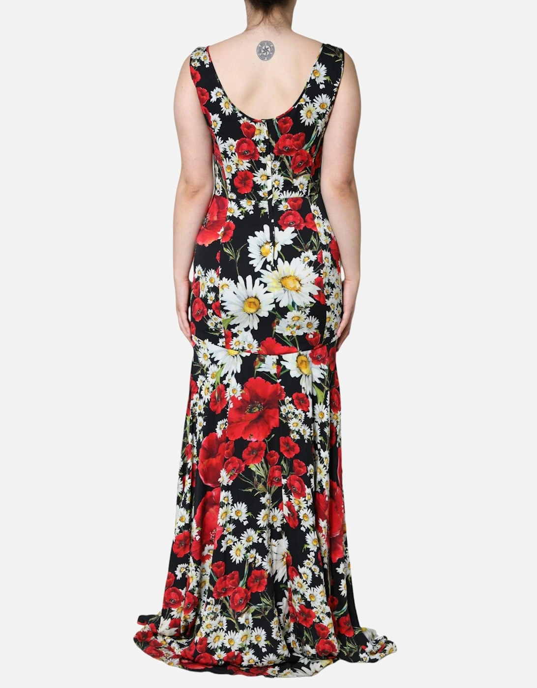 Sleeveless A-Line Dress with Floral Motif Women - Black Dresses