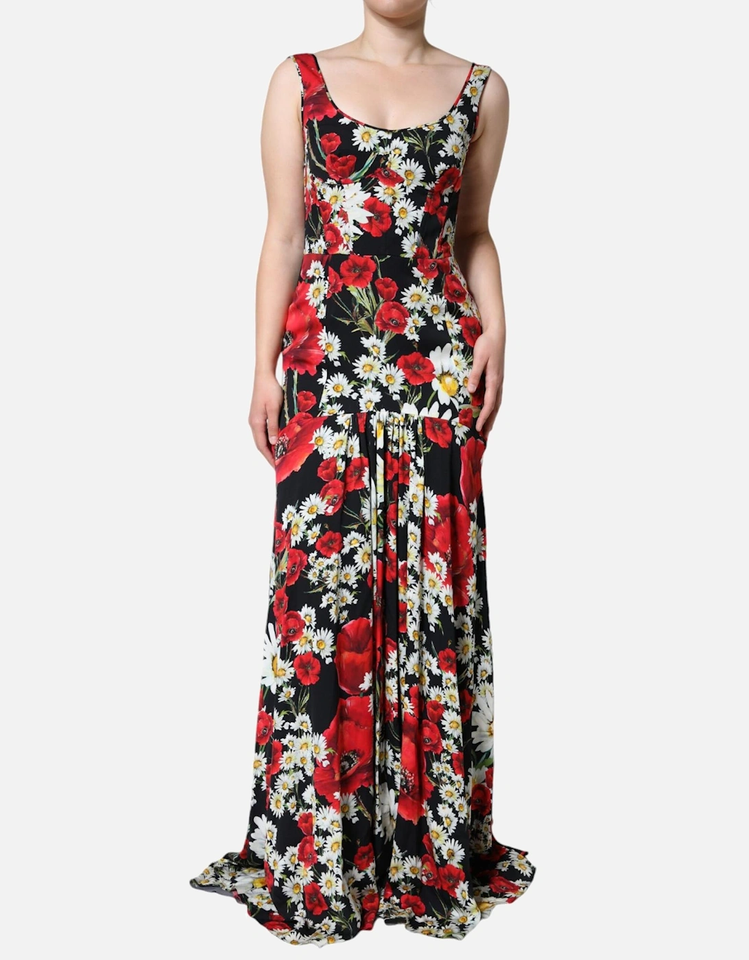 Sleeveless A-Line Dress with Floral Motif Women - Black Dresses, 6 of 5