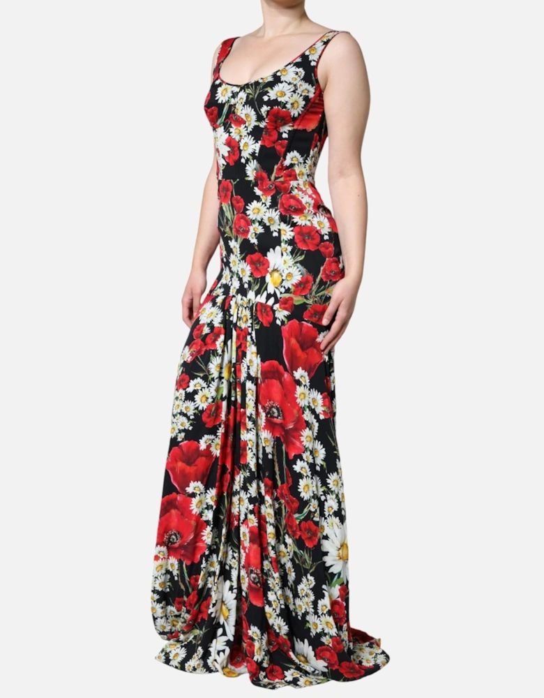 Sleeveless A-Line Dress with Floral Motif Women - Black Dresses