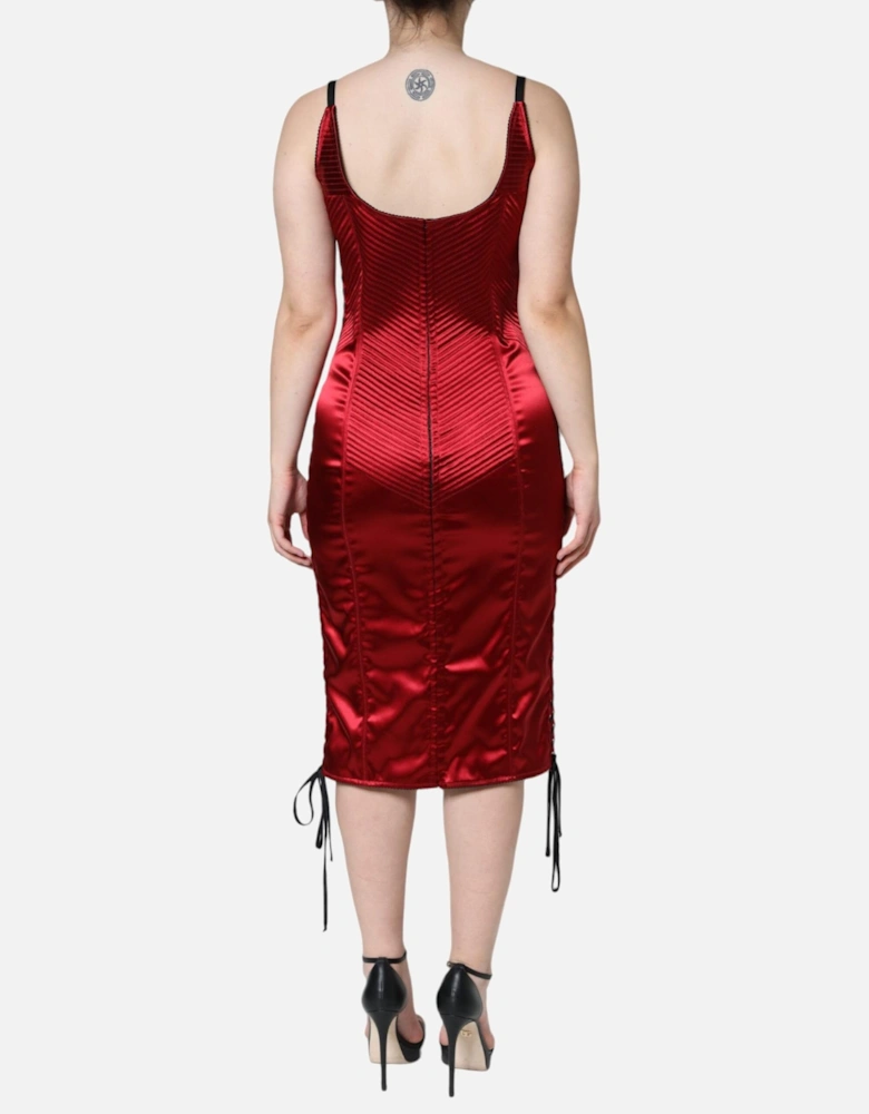 Corset Lace-Up Midi Bodycon Dress Women - Red Dresses