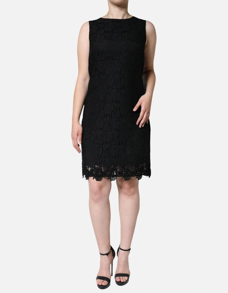 Floral Lace Sheath Dress with Zipper Closure Women - Black Dresses