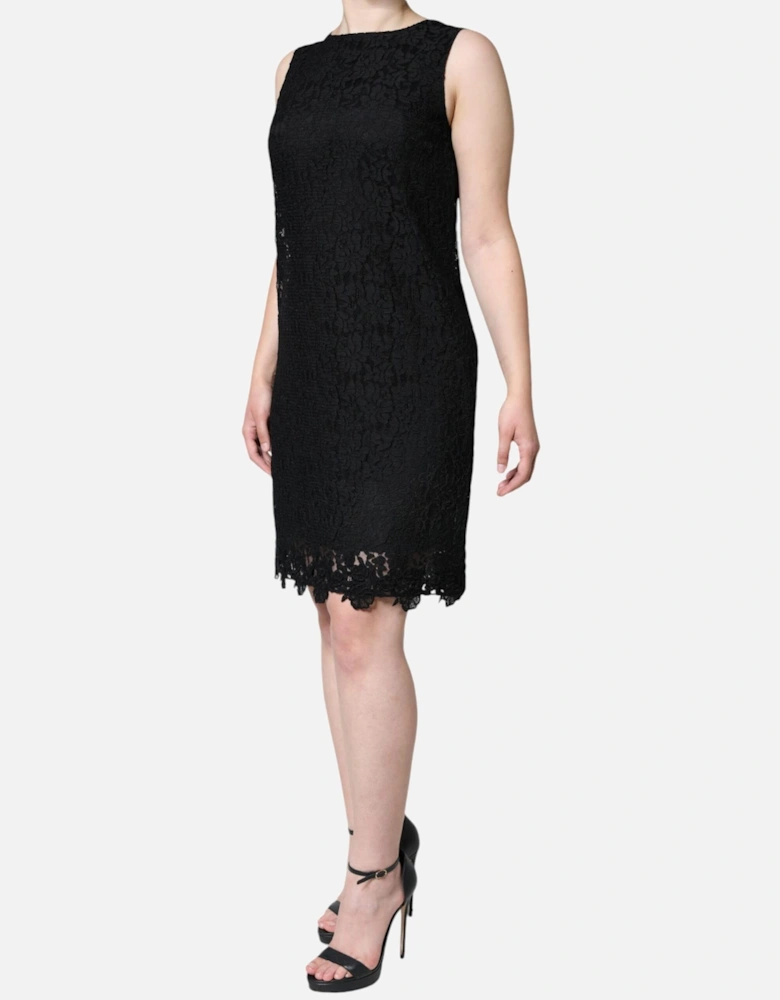 Floral Lace Sheath Dress with Zipper Closure Women - Black Dresses