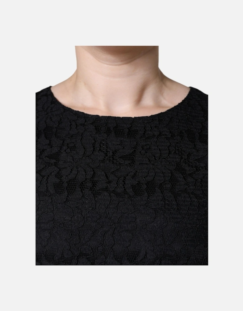 Floral Lace Sheath Dress with Zipper Closure Women - Black Dresses