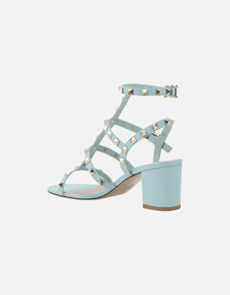 Rockstud Leather Sandals with Chunky Heel Women - Light Blue