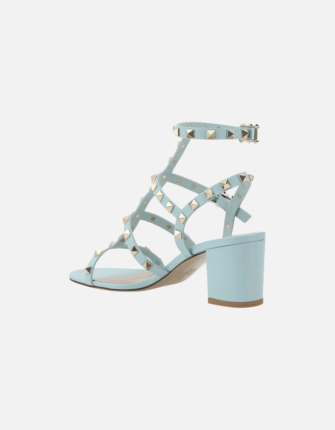 Rockstud Leather Sandals with Chunky Heel Women - Light Blue