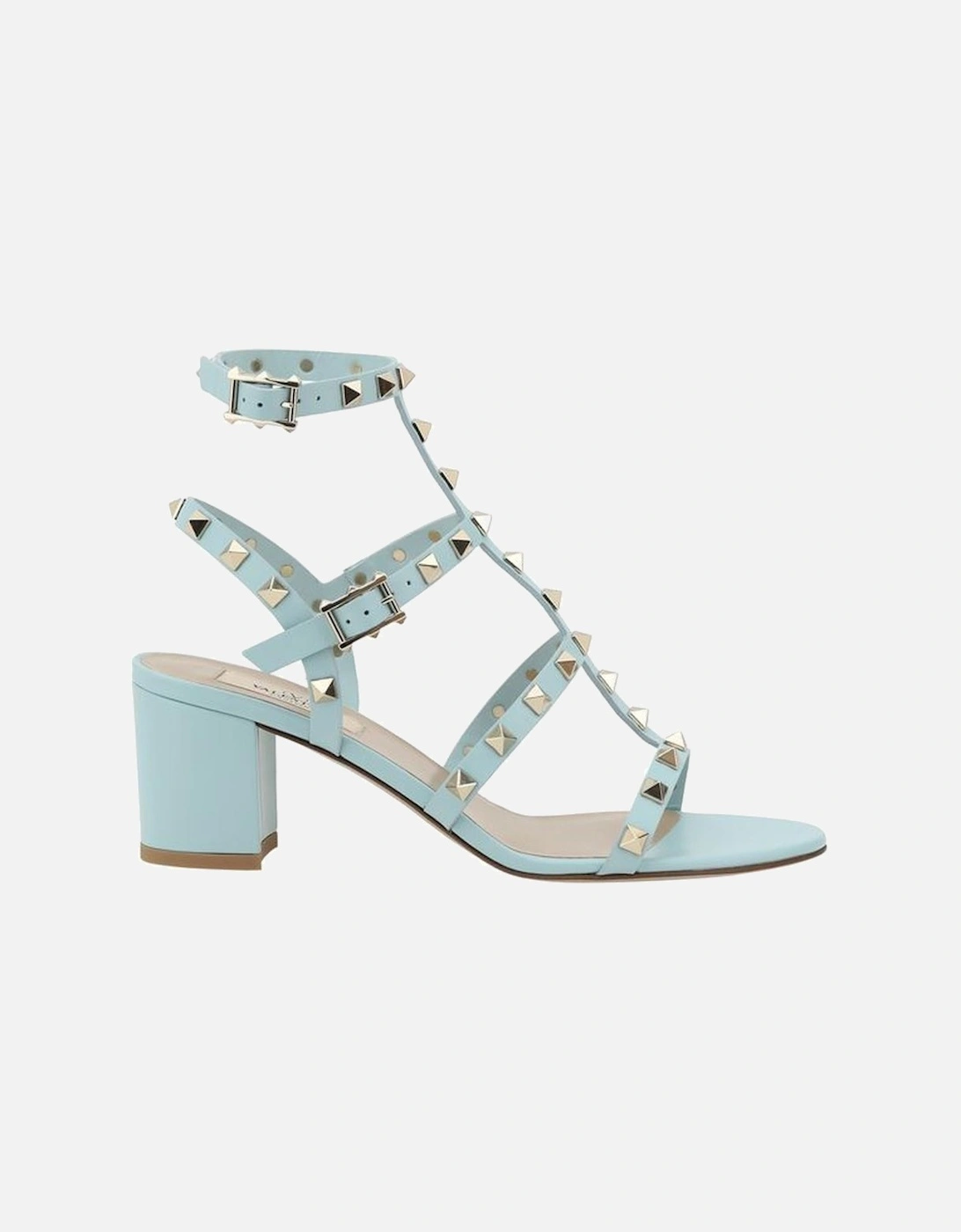 Rockstud Leather Sandals with Chunky Heel Women - Light Blue, 4 of 3