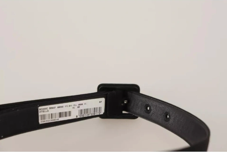 Leather Logo Belt with Engraved Buckle Women - Black
