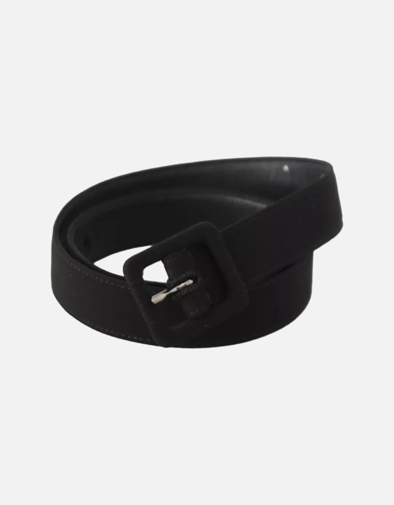 Leather Logo Belt with Engraved Buckle Women - Black