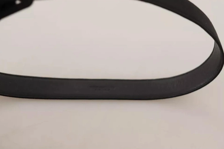 Leather Logo Belt with Engraved Buckle Women - Black