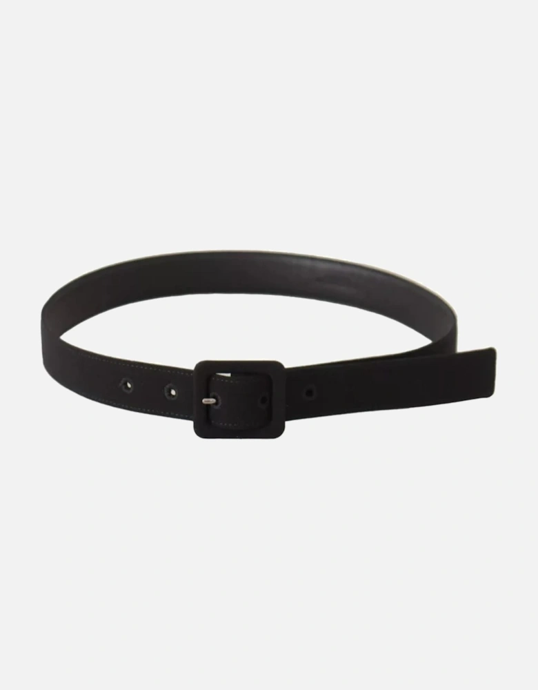 Leather Logo Belt with Engraved Buckle Women - Black