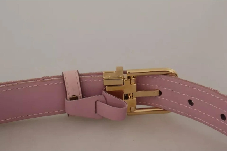 Leather Belt with Metal Logo Buckle Women - Pink