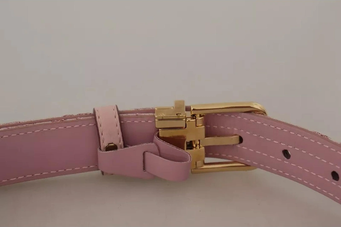 Leather Belt with Metal Logo Buckle Women - Pink