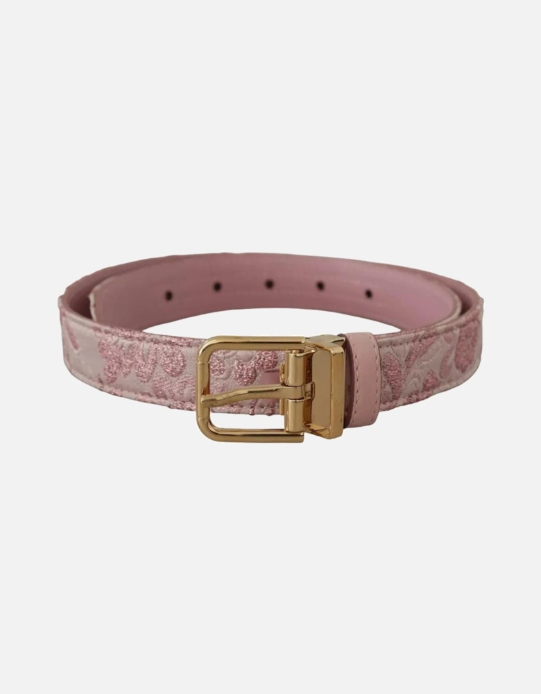 Leather Belt with Metal Logo Buckle Women - Pink
