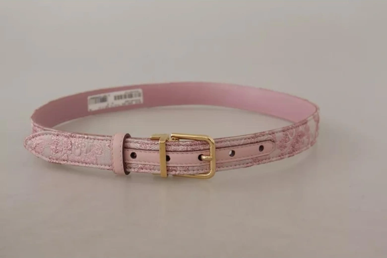 Leather Belt with Metal Logo Buckle Women - Pink