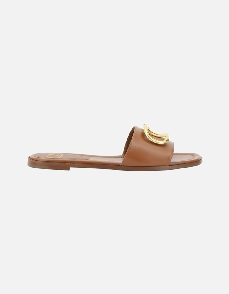 Three-Dimensional VLogo Plaque Flat Sandals Women - Brown